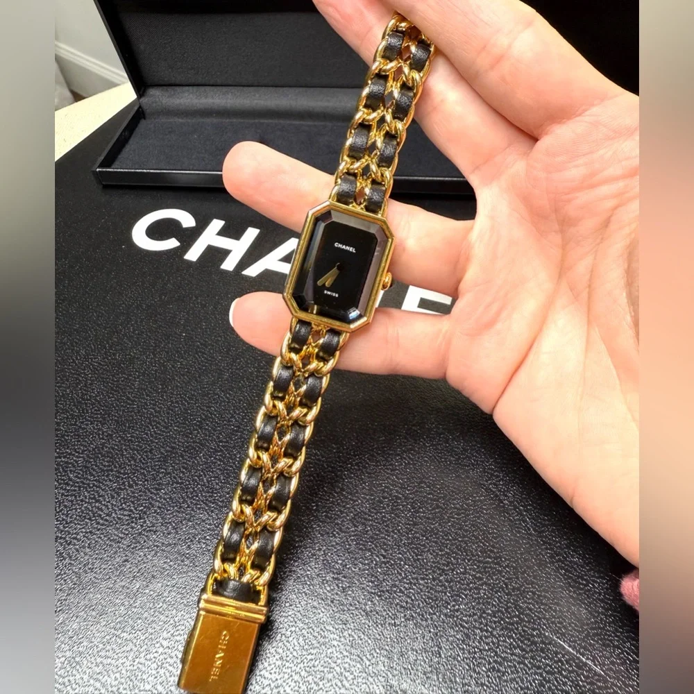 Authentic CHANEL Premiere watch gold black size L